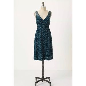ANTHROPOLOGIE MATILIJA BURNOUT DRESS MOULINETTE SOEURS 6 TEAL BLUE VELVET FLORAL